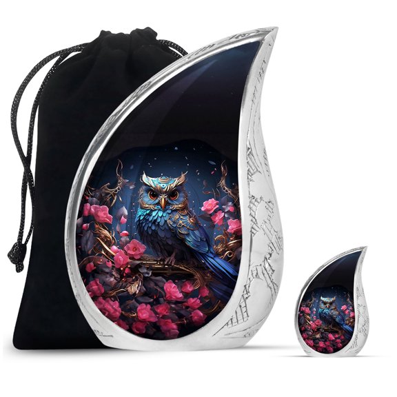 Blue Owl Memorial Large Urns For Human Ashes Adult Father - Funeral Tiny Urn For Ashes Adult Mother - Burial Handcrafted Gift For Decorative - Combo 10Inch 200Lbs And 3Inch 2Tbsp Capacity