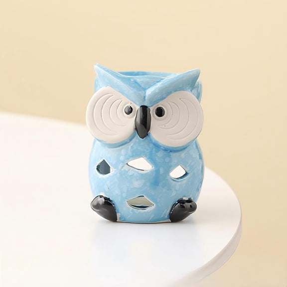 Blue Owl Shaped Ceramic Wax Melt Warmer Hand-Painted Tealight Candle Oil Burner for Essential Oils & Wax Melts Cute Wildlife Aromatherapy Diffuser Rustic Home Decor
