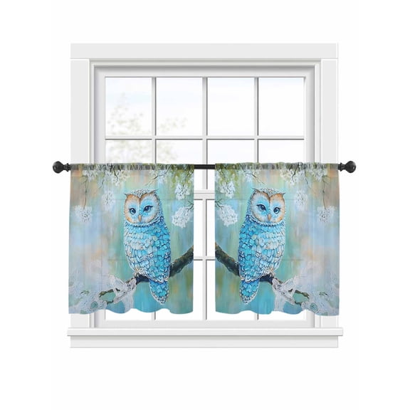 Blue Owl Sheer Curtains 2 Panels Set Vintage Branch Sheer Window Curtains Light Filtering Rod Pocket Voile Drapes for Bedroom Living Room 52"x45"