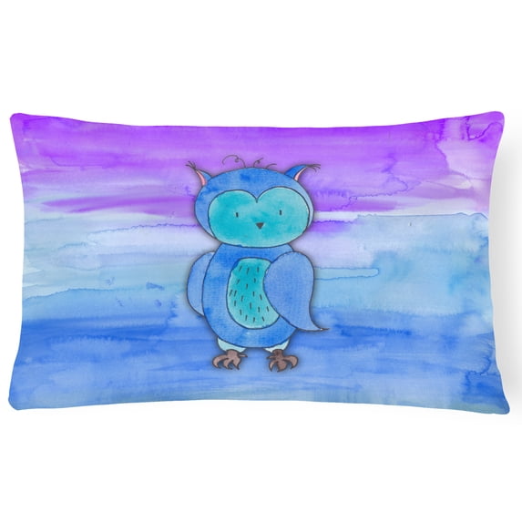 Blue Owl Watercolor Canvas Fabric Decorative Pillow