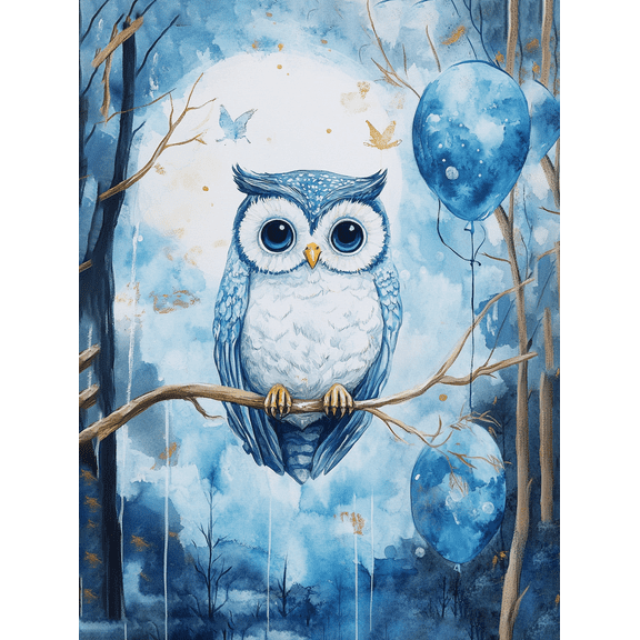 Blue Owl Watercolor Painting/Canvas Print Suitable for Living Room Bedroom Office Bathroom and Hallway Decoration.