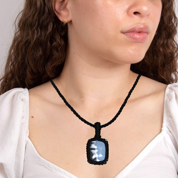 Blue Owyhee Opal Gemstone Birthday Gift Jewelry Macrame Necklace 20-32 in