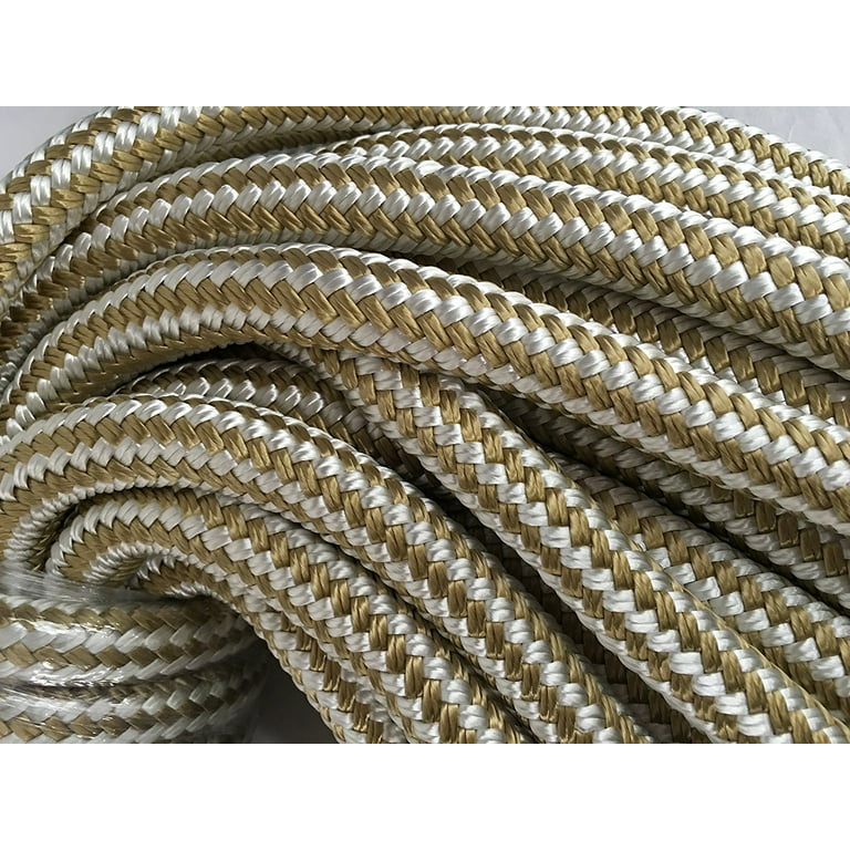 Blue Ox Rope 3/4 inch x 7 Feet Double Braided Nylon Rope, Gold/White
