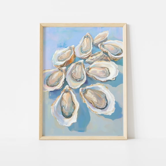 Blue Oyster Shell Wall Art Print, Abstract Coastal Kitchen Decor