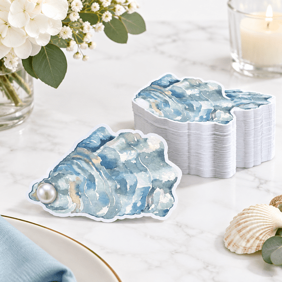 Blue Oysters 100 Pack Shell Shape Table Place Cards For Weddings And Banquets