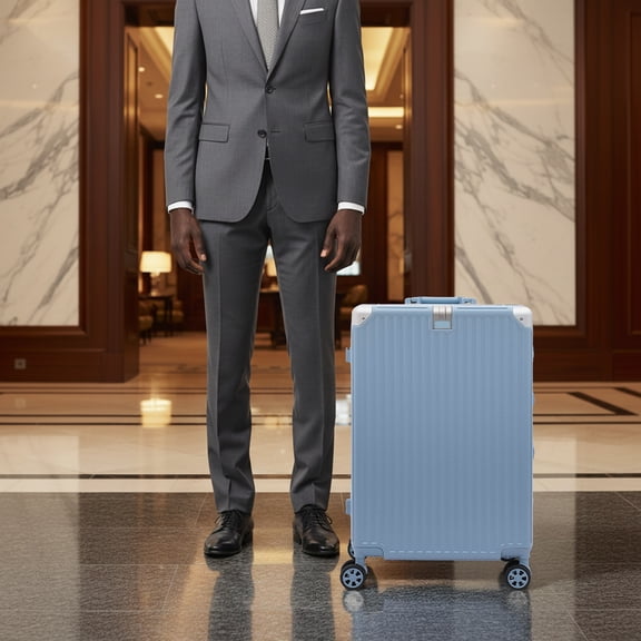 Blue PC ABS 45x25.5x69.5cm Boarding Suitcase (24in) Portable Expandable Password Suitcase