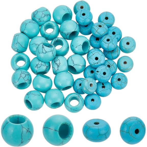 Blue PH 40PCS 2 Styles Turquoise Beads Gemstone Beads Turquoise European Beads Rondelle Loose Beads Natural Stone Beads for DIY Bracelet Necklace Earring Jewelry Making Hole: 1mm 5.5mm