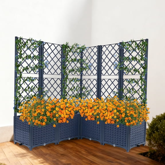 Blue PP 120x120x142cm 5 Lianhuacao Climbing Rattan Frame Rhombic Grid Climbing Frame Planting Box Flower Frame