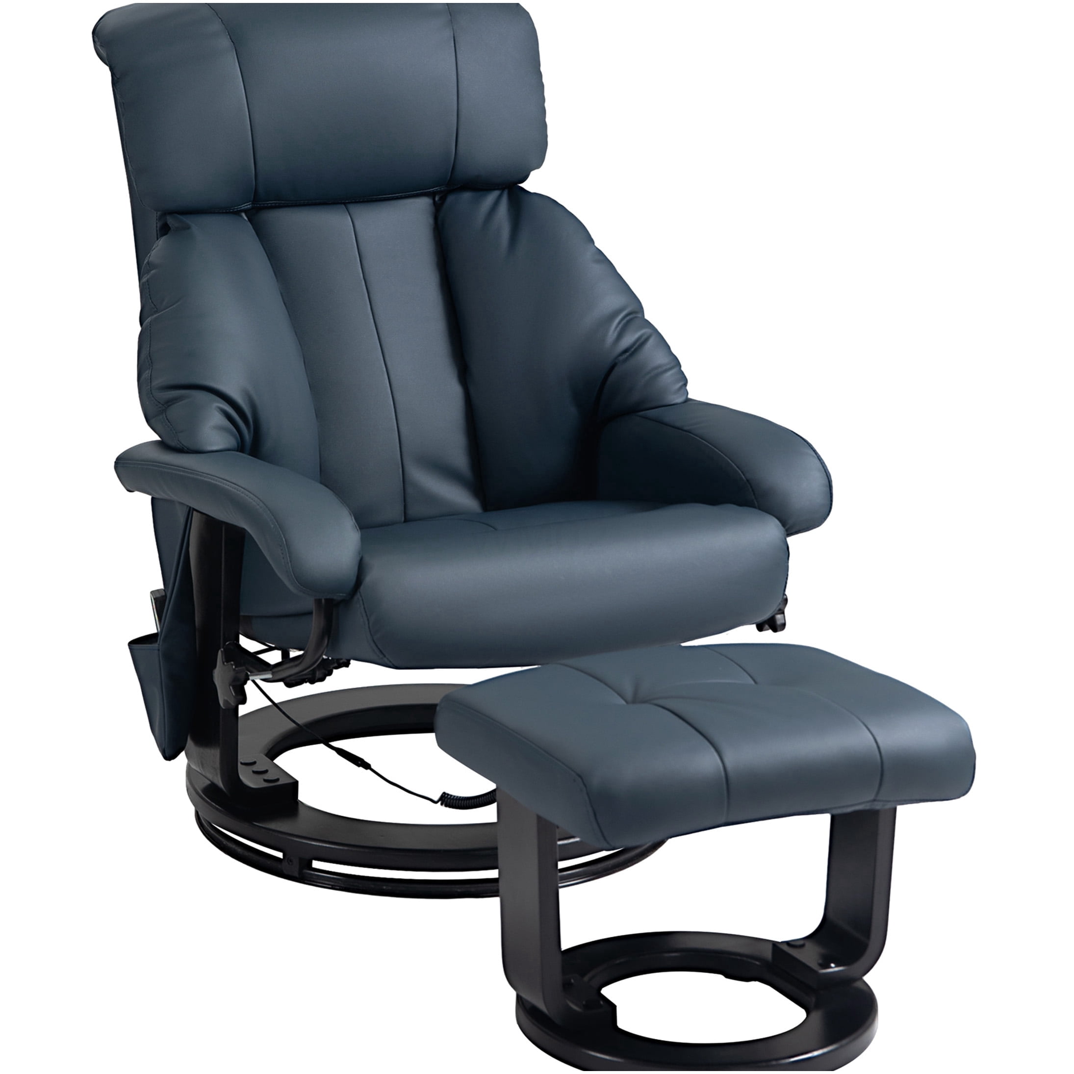 Blue PU Leather Swivel Recliner Chair with Ottoman and Massage, 360 ...