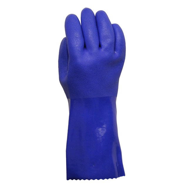 Blue PVCcoated heavy duty rubber gloves for handling chemicals and