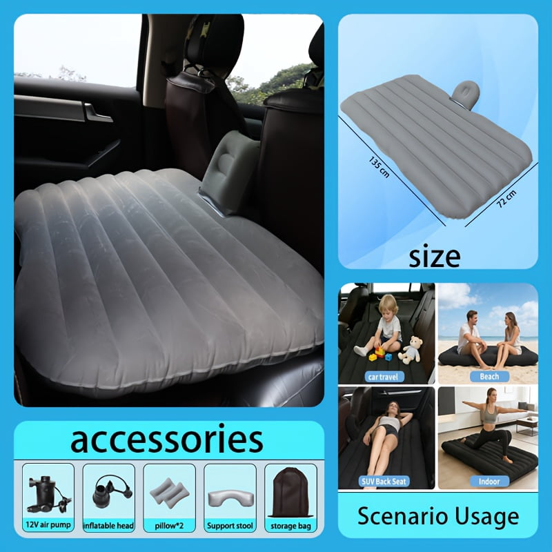 Blue PVC flocked car inflatable bed. Rectangular design for SUV travel ...