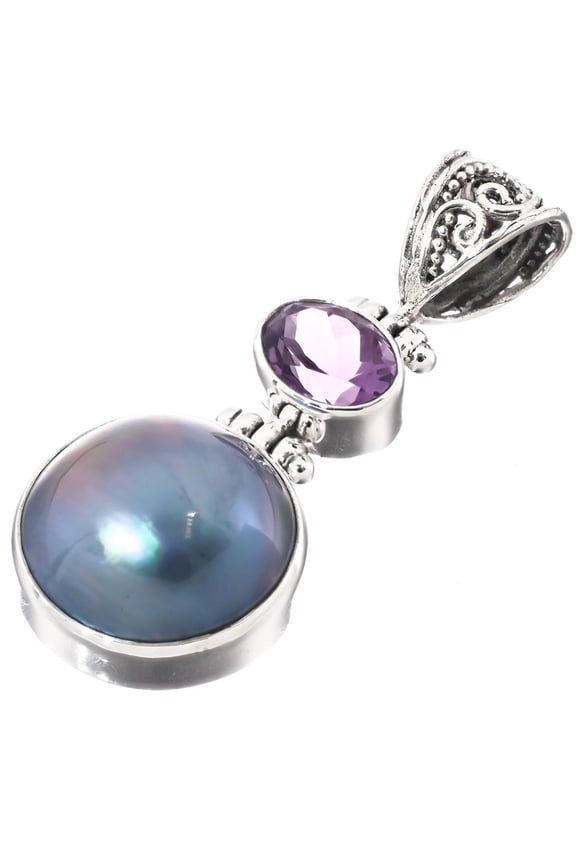 Mabe Cultured Pearl Amethyst 925 Sterling Silver Pendant, 1 9/16"