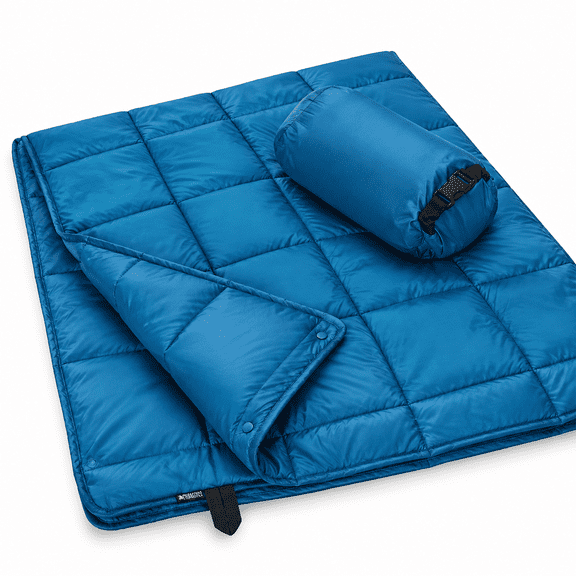 Blue Packable Down Alternative Camping Throw Blanket 57x78 Inch