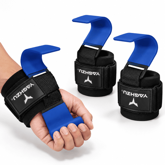 Blue Padded Weight Lifting Straps with Hooks for Men and Women Deadlift Powerlifting