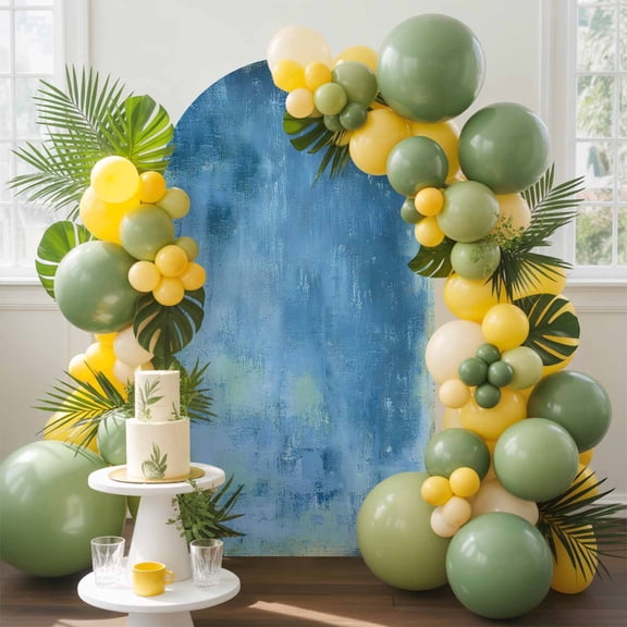 Blue Paint Arch Backdrop Cover, 4FT, Modern Abstract Retro Indigo Paint Spandex Arch Covers Double-Sided Backdrop for Wedding Birthday Party Photo Background Decoration