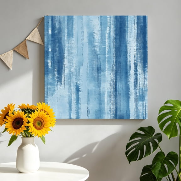 Blue Paint Canvas Wall Art, Modern Abstract Light Blue Stripes Framed Canvas Wall Decor Picture Print Artwork Decorations for Living Room Office Ready to Hang 8" x 8"