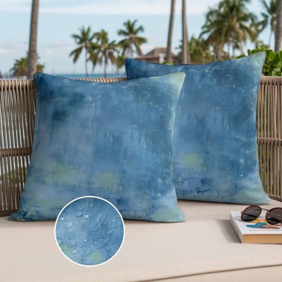 Blue Paint Outdoor Waterproof Throw Pillow Covers Set of 2, 26"x26", Modern Abstract Retro Indigo Paint Decorative Pillow Covers Outside Cushion Case for Patio Porch Garden