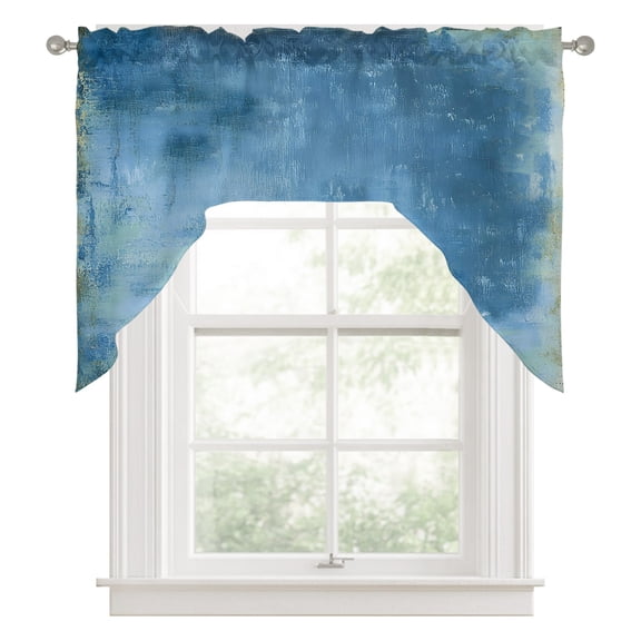 Blue Paint Swag Valance for Windows, Modern Abstract Retro Indigo Paint Swag Curtains Valances for Small Window Treatment Rod Pocket for Kitchen Bathroom 1 Panel 56x36in