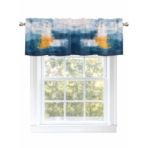 Blue Paint Texture Curtain Valances for Windows, Abstract Art Window Valances, Window Treatment Rod Pocket Valance Curtains for Living Room/Kitchen/Bedroom/Bathroom, 54x18inch