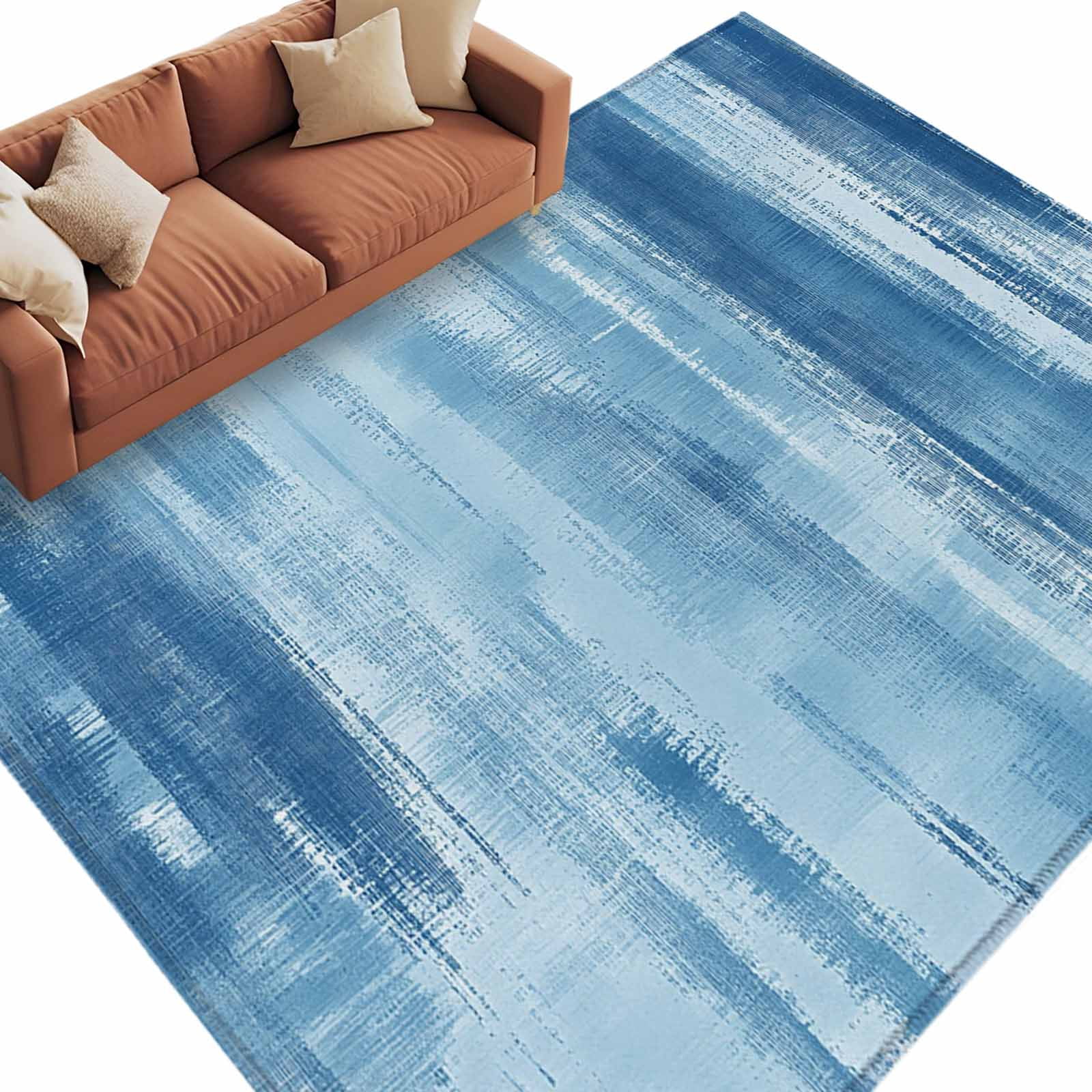 Bright Blue Patterned Rug Blue Paint Washable Living Room Rugs 5'x7', Modern Abstract Light Blue ...