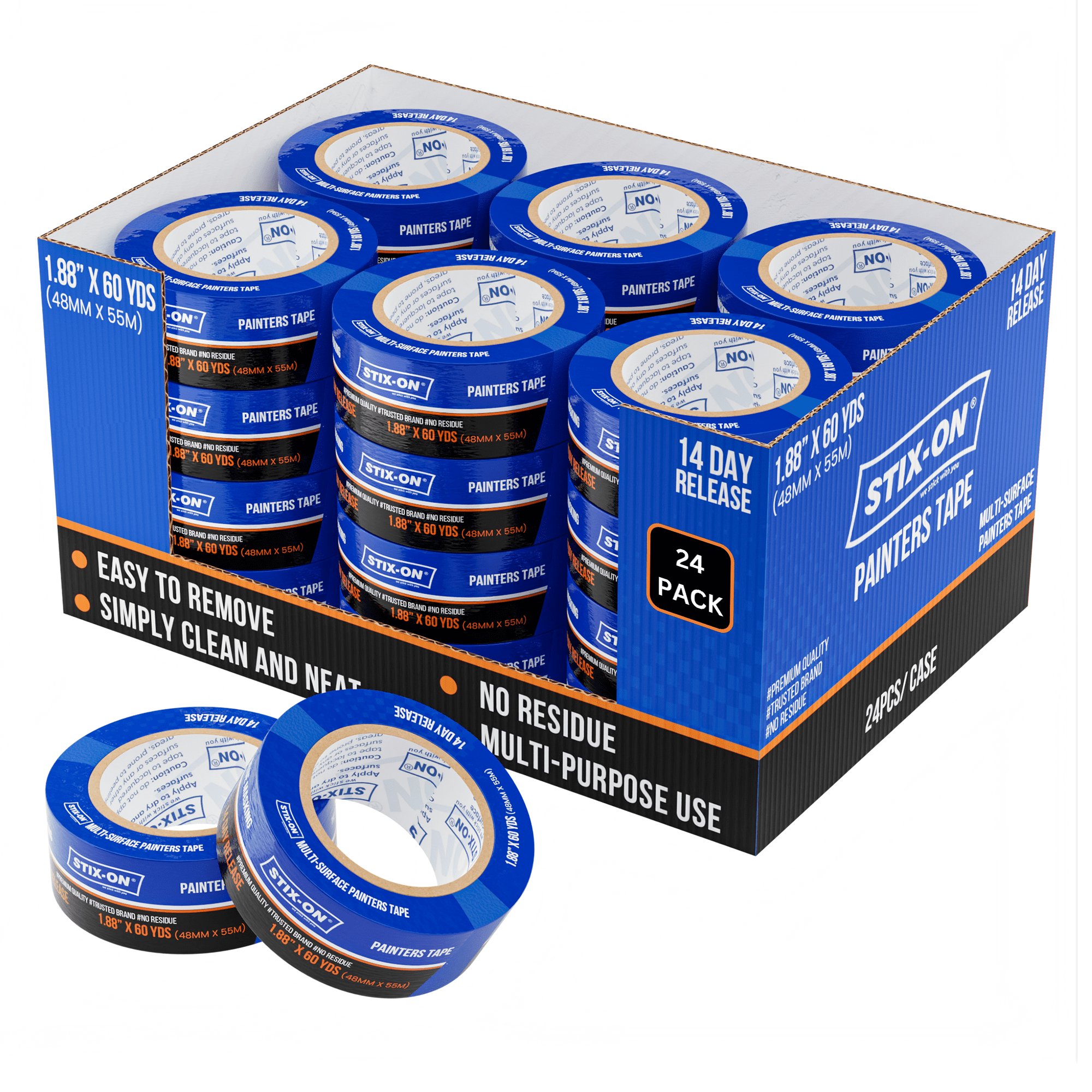 Blue Painter’s Tape 2 inch Wide, Masking Tape Blue, 24 Rolls Blue Paint Tape, Painters Tape for Sharp Line, Blue Tape 2 Inch Surface-Safe & Residue-Free, Blue Masking Tape 2 Inch -1.88inx60yds