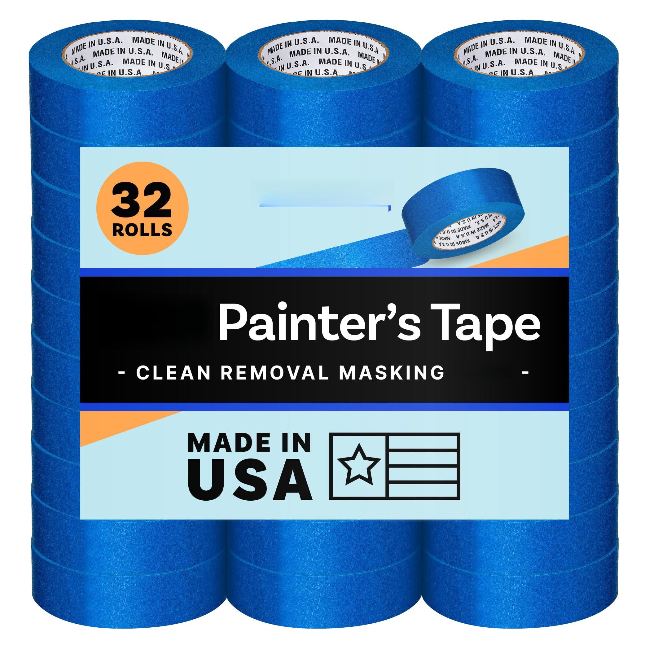 Blue Painters Tape 1.5 Inch X 60 Yards - Case Of 32 Rolls  Made In Clean Removal Uv-resistant Masking Bulk (1.5" 180')