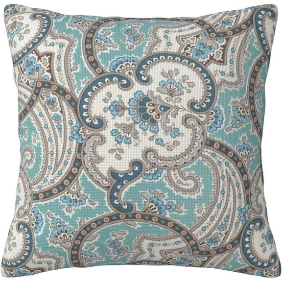 Blue Paisley Accent Throw Pillow Covers 18x18 Inch Floral Pattern Pillow Case Square Decorative Pillowcase Cushion Cover for Home Decor Sofa Living Room Couch Bed Indoor/Outdoor