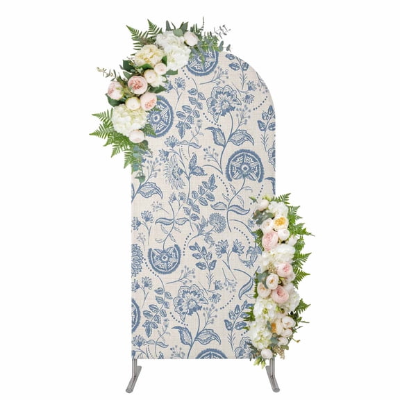 Blue Paisley Arch Backdrop Cover, Spandex Fitted Wedding Arch Cover, Vintage Boho Flower Botanical Leaf Branch Round Top Stand Covers for Birthday Ceremony Bridal Shower Party Decor 4x1.65 Ft