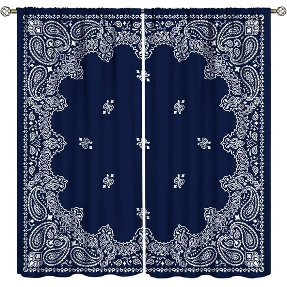 Blue Paisley Bandana Curtains for Window Blackout Rod Pocket Curtains for Bedroom Living Room Kitchen Decor Thermal Insulated Window Drapes 26"W x 54"L (Pack of 2)