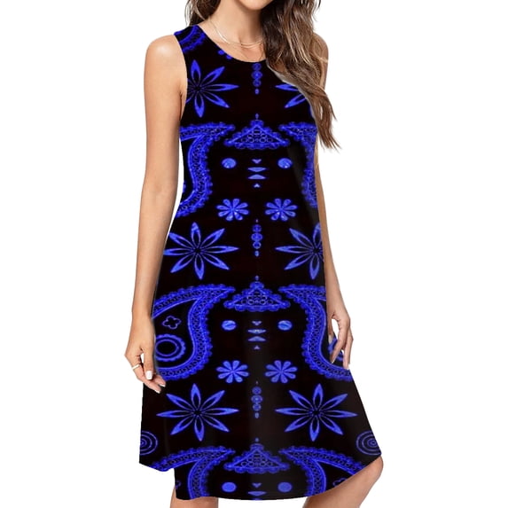 Blue Paisley Bandana Pattern Dress Elegant Party Dresses Evening Dresses Women Dress Sleeveless Dress Ladies Dresses