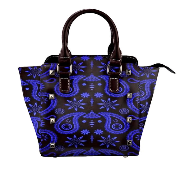 Blue Paisley Bandana Pattern Rivet Fashion One-Shoulder Women's Handbag Tote Bag