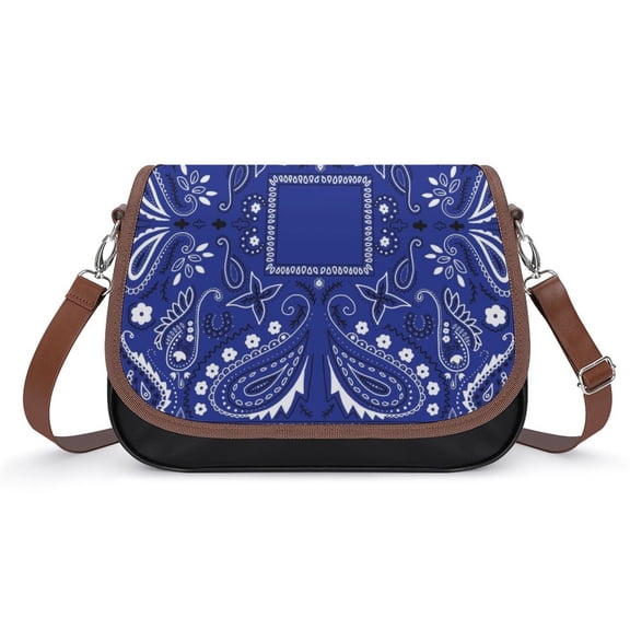 Blue Paisley Bandana Pattern Vintage Crossbody Bag for Women Medium Leather Hobo Bags Shoulder Bag Classic City Leather Satchels