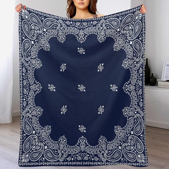 Blue Paisley Bandana Throw Blanket Bohemia Mandala Blankets for Sofa Bed Couch Chair Or Dorm 30"x40"