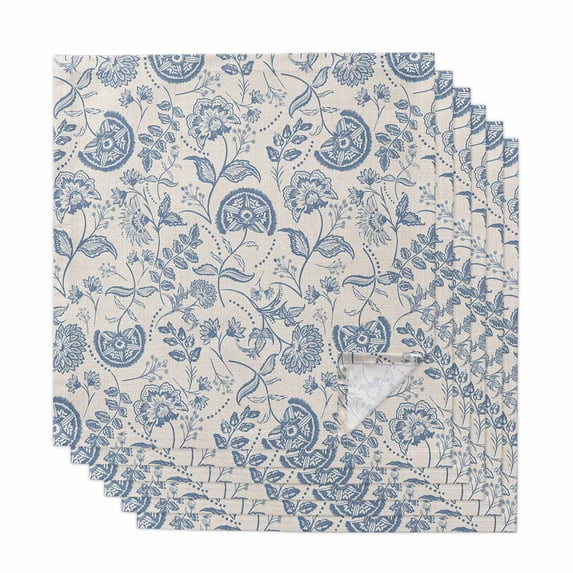 Blue Paisley Cloth Napkins, Vintage Boho Flower Botanical Leaf Branch Washable and Reusable Dinner Napkins Set of 6, Table Napkin for Kitchen Party Birthday Wedding Hotel Housewarming 20"x20"