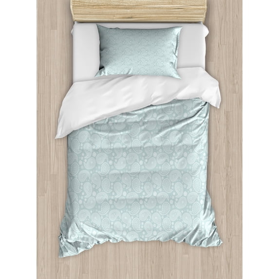Blue Paisley Duvet Cover Set, Traditional Buta Ornament Ethnic Bicolored Pastel Tones Composition, Decorative 2 Piece Bedding Set with 1 Pillow Shams, Twin Size, Pale Cadet Blue, by Ambesonne