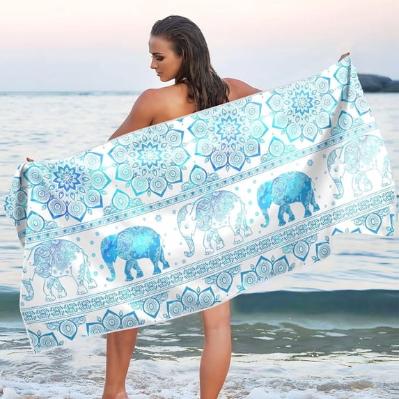 Blue Paisley Elephant Microfiber Beach Towel Absorbent Bath Towel Quick Dry Portable Travel Towel for Gym Yoga Swim- 30x60in Wash cloth