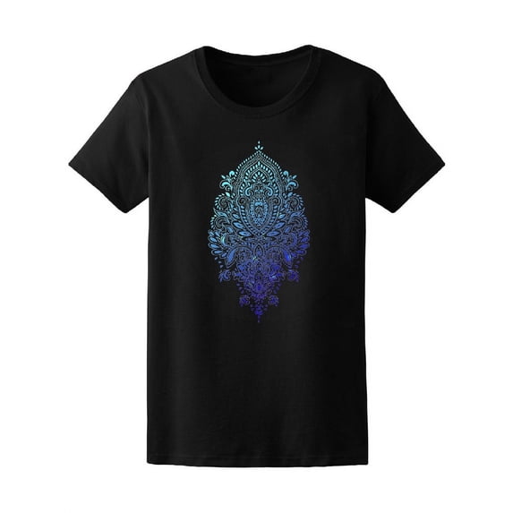 Blue Paisley Ethnic Mandala T-Shirt Women -Image by Shutterstock, Female Medium