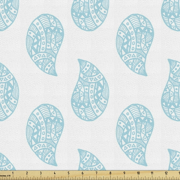 Ambesonne Blue Paisley Fabric by the Yard Upholstery, Tear Drop Shapes Art, 1 Yard, White Sky Blue