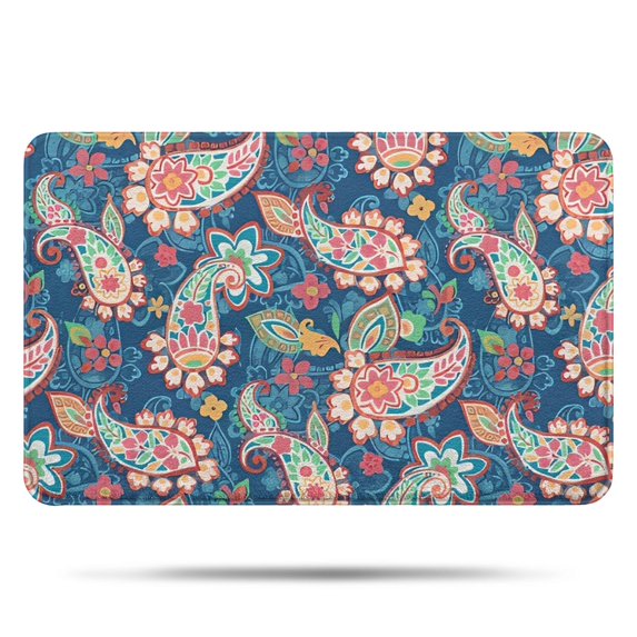 Blue Paisley and Floral Pattern Bathroom Rugs Mat,Non Slip Microfiber Bathroom Rug,Rubber Backing,Soft Bathroom Mats for Bathroom Floor,Tub and Shower,17x27in(43x68cm)