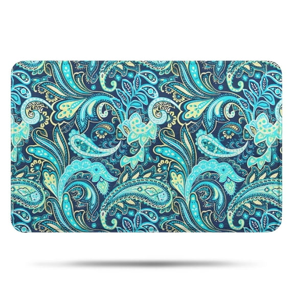 Blue Paisley and Floral Pattern Bathroom Rugs Mat,Non Slip Microfiber Bathroom Rug,Rubber Backing,Soft Bathroom Mats for Bathroom Floor,Tub and Shower,17x27in(43x68cm)