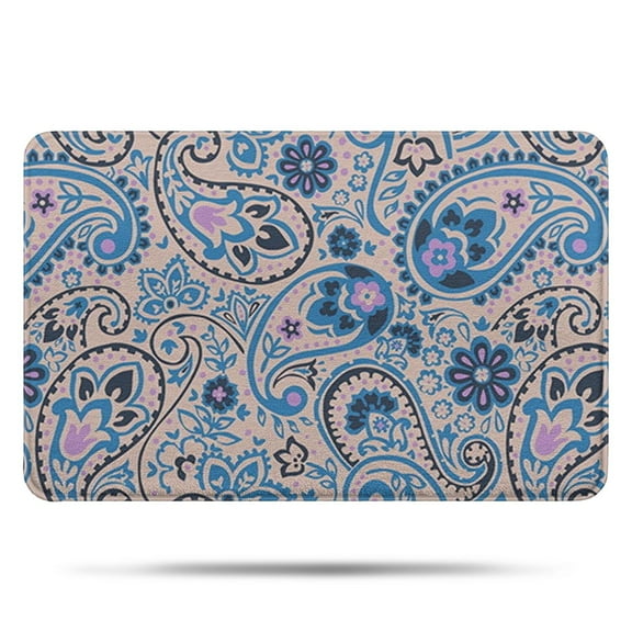 Blue Paisley and Floral Pattern Bathroom Rugs Mat,Non Slip Microfiber Bathroom Rug,Rubber Backing,Soft Bathroom Mats for Bathroom Floor,Tub and Shower,17x27in(43x68cm)