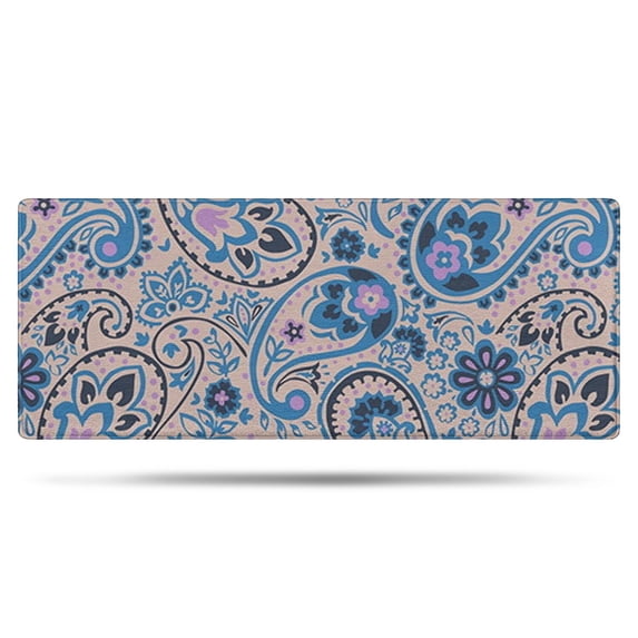 Blue Paisley and Floral Pattern Bathroom Rugs Mat,Non Slip Microfiber Bathroom Rug,Rubber Backing,Soft Bathroom Mats for Bathroom Floor,Tub and Shower,60x24in(150x60cm)