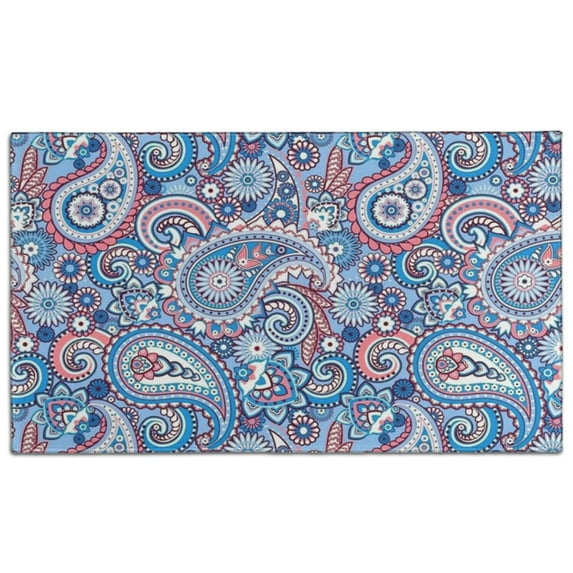 Blue Paisley and Floral Pattern Door Rugs,Washable Non Slip Door Mats Indoor,Decorative Door Mats,Entry Mat Indoor for Entrance,Bedroom,Kitchen,Bathroom,17"x30"