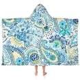 thumbnail image 1 of Blue Paisley and Floral Pattern Hooded Bath Towel，50"x30" for Ages 3 To 12 Kids, Quick Dry Lightweight Soft Microfiber Hood Beach Towel Cover Up for Kids, 1 of 7