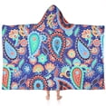 thumbnail image 1 of Blue Paisley and Floral Pattern Hooded Bath Towel，60"x35" for Ages 3 To 12 Kids, Quick Dry Lightweight Soft Microfiber Hood Beach Towel Cover Up for Kids, 1 of 7
