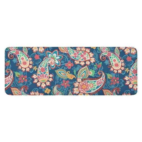 Blue Paisley and Floral Pattern Kitchen Rug Mat,Kitchen Runner Rugs Non Skid Washable,Decorative Kitchen Floor Mats for Kitchen,Sink,Laundry,17"x47.2"