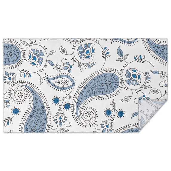 Blue Paisley and Floral Pattern Rectangle Tablecloth 60"x102",Waterproof Polyester Rectangle Table Cloth, Wipeable Spillproof Polyester Tablecloth for Dining, Camping, Indoor and Outdoor