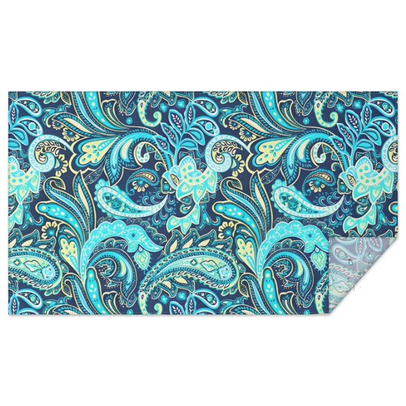 Blue Paisley and Floral Pattern Rectangle Tablecloth 60"x102",Waterproof Polyester Rectangle Table Cloth, Wipeable Spillproof Polyester Tablecloth for Dining, Camping, Indoor and Outdoor