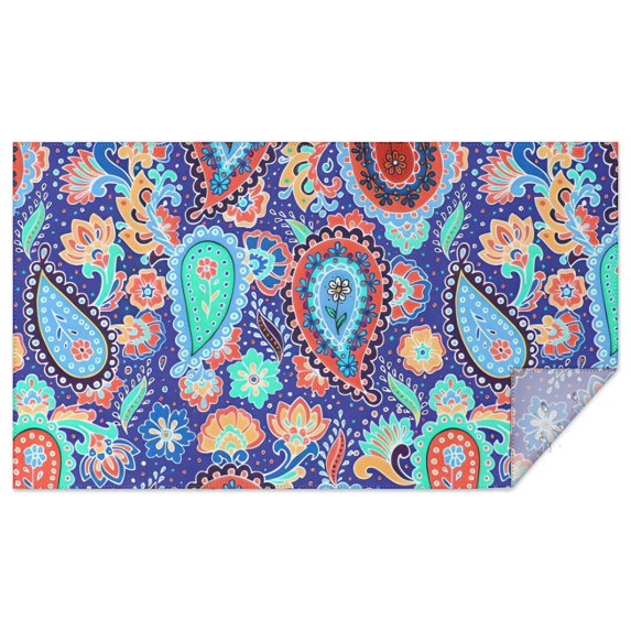 Blue Paisley and Floral Pattern Rectangle Tablecloth 60"x102",Waterproof Polyester Rectangle Table Cloth, Wipeable Spillproof Polyester Tablecloth for Dining, Camping, Indoor and Outdoor