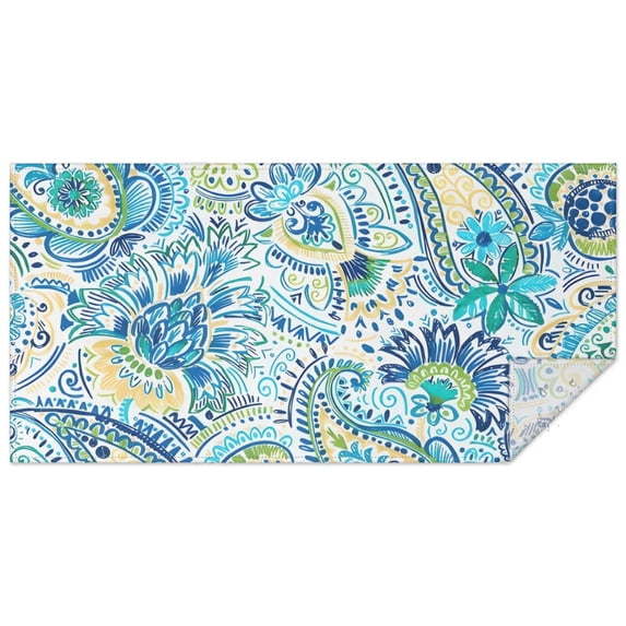 Blue Paisley and Floral Pattern Rectangle Tablecloth 60"x120",Waterproof Polyester Rectangle Table Cloth, Wipeable Spillproof Polyester Tablecloth for Dining, Camping, Indoor and Outdoor